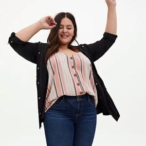 Torrid multi bold stripe cami adjustable straps faux button front Size 1X‎